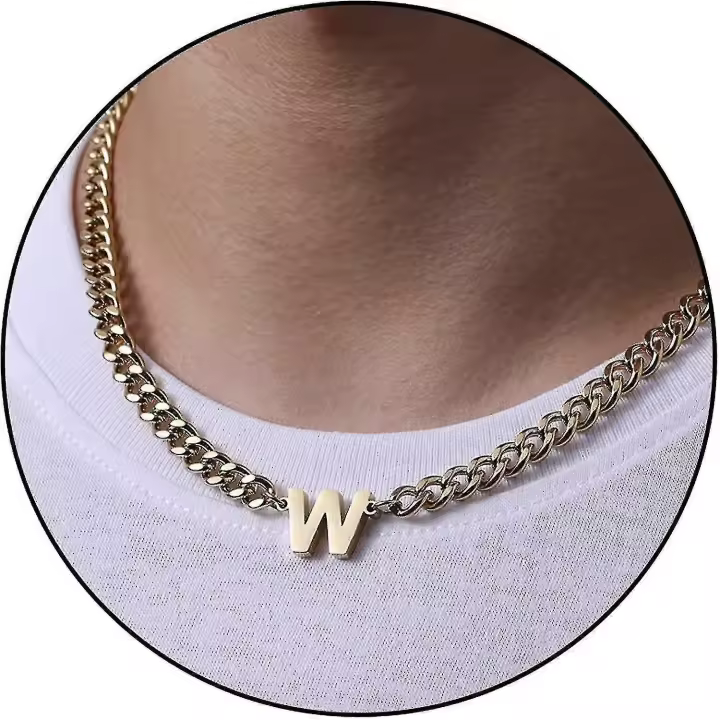 A-Z inicial Cuban Link Chain Neckle For Boys Hombres Mujeres Carta Colgante de Acero Inoxidable 6,5 MM 18 + 2 Pulgadas Regalo La Joyería - 1