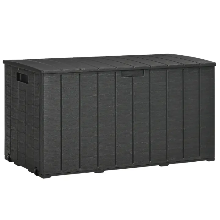 Outsunny Baúl de Almacenamiento Exterior 366L Arcón para Jardín de Plástico de Doble Pared con Ruedas y Asas para Terraza Patio Carga 100 kg 122,4x62x64,5 cm Negro - 1