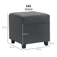 HOMCOM Reposapiés de Salón Taburete Bajo Tapizado en Lino Otomana Cuadrada con Bolsillo Lateral Tapa con Botones Acolchados y Marco de Madera para Sala de Estar Dormitorio - details 2