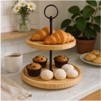 LD Morphling-Expositor de 2 pisos de bambú con diferentes modelos a elegir, soporte de madera, soporte para platos, bandeja de pisos (redondo) - details 0