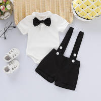 Conjunto De Ropa Para Bebé Niño Nuevo Nacido Verano 0-24 Meses Camisa Con Corbata Camiseta De Manga Corta Y Pantalón Con Suspensión 2PCS - details 10