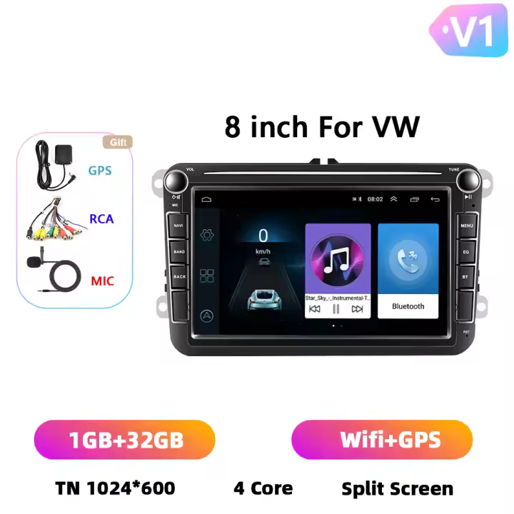Podofo 8'' Radio de coche Android 2 Din para VW Volkswagen Golf 5 6  Passat B6 B7 Polo Leon TouranJetta Carplay 8+128GB AI Voice WIFI+4G DSP GPS Navegación Multimedia Reproductor de Video - 1