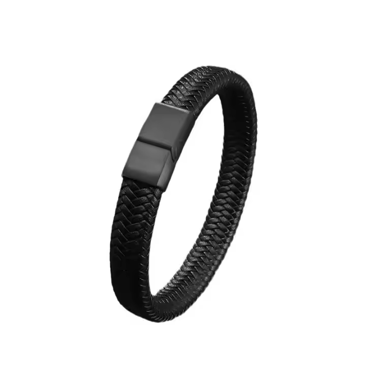 Pulsera Magnética De Cuero PU Negra Para Hombres Elegante Y Estable Regalo Ideal Para Hombres Metálica De Aleación De Zinc - 1