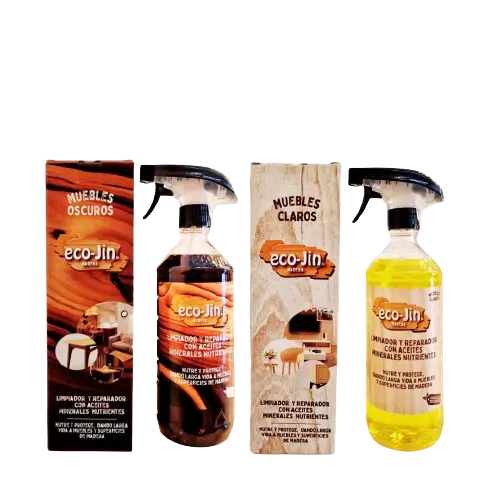 PACK 2 ECO-JIN ÓLEO 750ML Madera Clara y Madera Oscura, ECO JIN OLEO Tipo Aceite Teka. Limpiador, Reparador, Restaurador, Abrillantador. Aceites Minerales Naturales que restauran, abrillantan y cuidan en profundidad todos tus muebles de madera. - 1