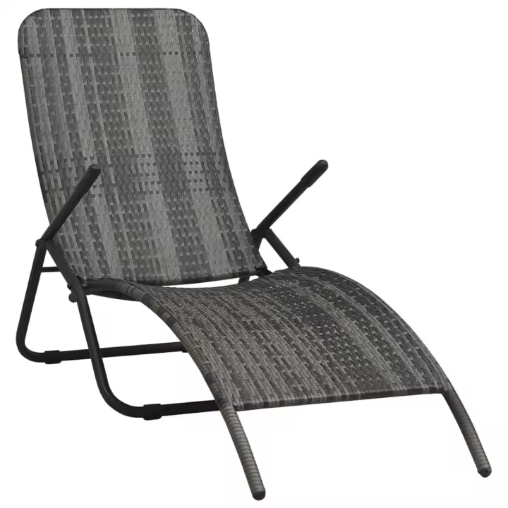 vidaXL Tumbona plegable de ratán sintético gris - 1