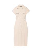 Vestido Largo De Denim Plegado TRAF Para Mujer Estilo Casual Cintura Natural Manga Corta Cierre Único Vestidos De Calle - details 1