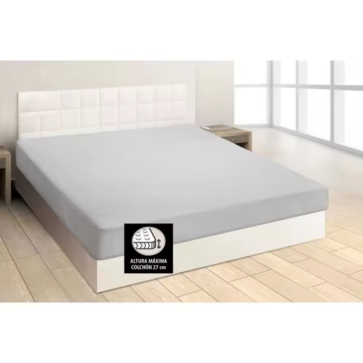 Sábana bajera ajustable, Color Gris, 50% Algodón, 50% Poliéster, Burrito Blanco - 1