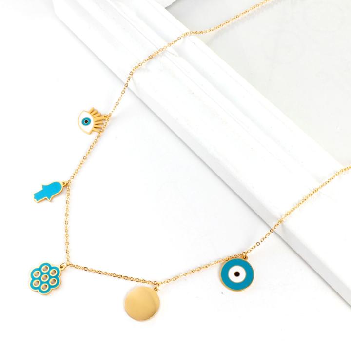 Collar LUXUKISSKIDS Turkish Eyes Hiphop En Acero Inoxidable Azul Con Encantos De Malas Suertes Collar Choker Aesthetic Para Mujer Con Patrón Geométrico