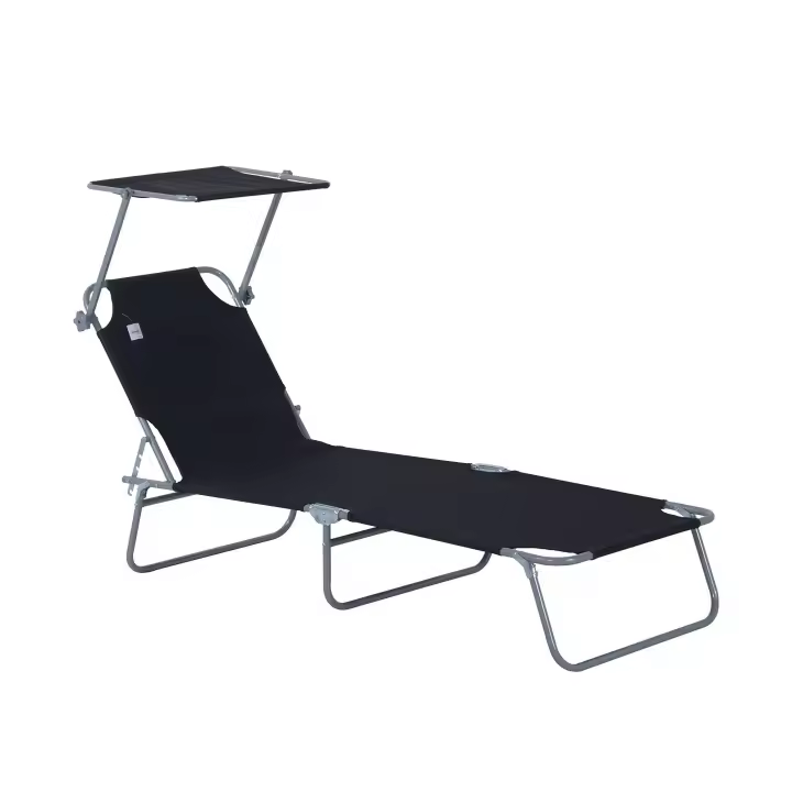 Outsunny Tumbona de jardín Plegable con Toldo Desmontable y Regulable Respaldo Reclinable para Jardín Terraza Acampada al Aire Libre 187x58x36 cm - 1