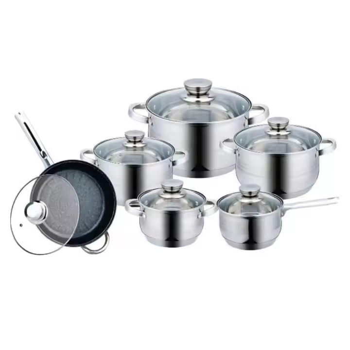 OTA Line Batería de Cocina 6 Piezas en Acero Inoxidable con Tapas - Apta para Todo Tipo de Cocinas - 1