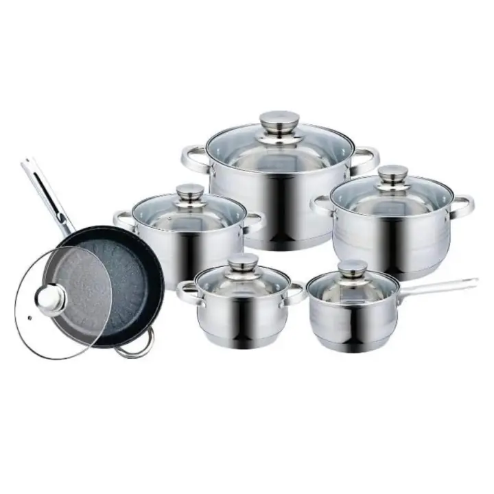 OTA Line Batería de Cocina 6 Piezas en Acero Inoxidable con Tapas - Apta para Todo Tipo de Cocinas - 1