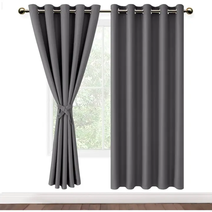DWCN Cortinas Salon Opacas con Alzapaños Cortinas 2 Piezas Cortinas Opacas Termicas Aislantes Frio y Calor con Ojales, 140x175 CM (Ancho x Alto), Gris - 1