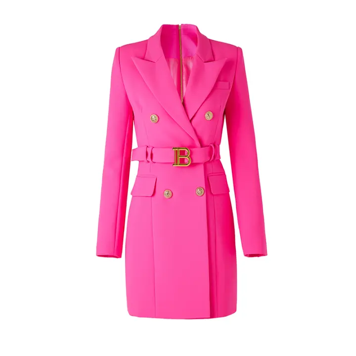 Vestido De Blazer Elegante Y Moderno Estilo Estadounidense Para Mujer Con Color Fluorescente Vestido De Calle Chic De Alta Calidad Adecuado Para Otoño - 1