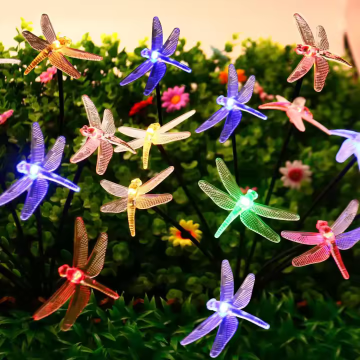 Luces Solares De Libélula Para Jardín 6LED Impermeables Con Palito Para Decoración De Camino Patio Exterior Arte Deco - 1