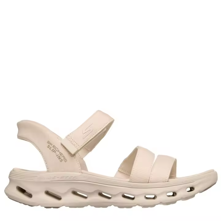 Cómoda  Sandalia mujer Skechers SLIP-INS GO WALK Glide-Step® 2.0 tejido beig ajustable. Hands Free Slip-ins® con Heel Pillow para calzar sin manos. Plantilla Goga Mat® Altura Tacón bajo (1-3 cm) Referencia 141269-NAT - 1