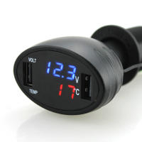 Cargador De Coche 3 En 1 USB Doble 12V Con Termómetro Y Voltímetro LED Negro Adaptador De Encendedor De Cigarrillos - details 2