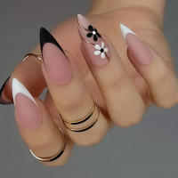 24pcs Uñas Postizas Largas Almendra Blancas Estilo Francés Detalladas Tiras Adhesivas De Uñas Postizas ABS Para Fiesta - details 22