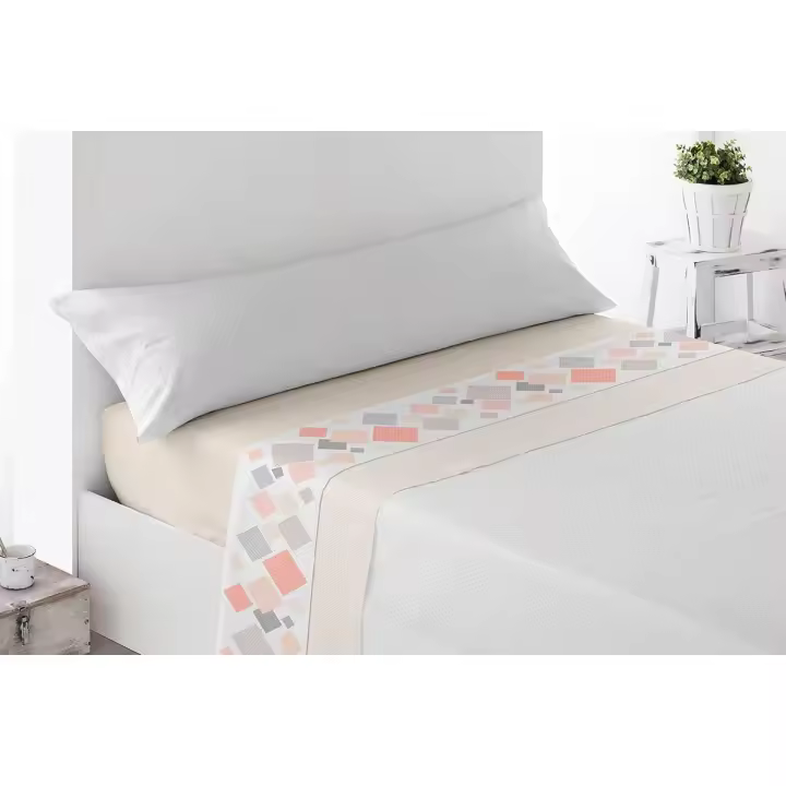 Juego de Sábanas Estampadas Miracle Home Ribas Beige 3 Piezas 50% Algodón/50% Poliéster - Ideal para Primavera/Verano - 1
