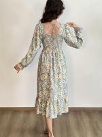 Vestido Midi De Mujer Casual Primavera Otoño Largo Manga Cuello Abierto Floral Impresión A-Line Vestido De Chiffón Con Cintura Elástica Y Cremallera En La Cintura - details 19
