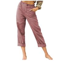 Pantalones Largos De Algodón Y Lino Para Mujer Primavera 2024 Negro Con Bolsillos Y Botones Estilo Casual Elegante Moda Nueva - details 1