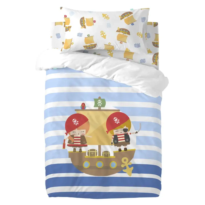 Happyfriday- Pirate ship Juego nórdico cuna 2 piezas (No incluye bajera), Juegos nórdicos 100% Algodón, calidad de 150 TC, Fabricado en España - 1