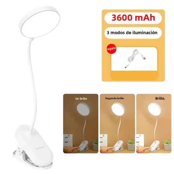 Lámpara De Mesa USB Recargable Con Clip Para Lectura De Cama Luz Nocturna LED Táctil Con 3 Modos De Dimming Protección Ocular - 1