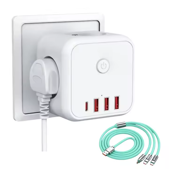 Cubo Enchufe USB 7 en 1 Regleta 4000W con Protección Sobrecarga múltiple con 3 Tomas de corriente 3 USB y 1 Tipo C Interruptor ON/OFF para Oficina y Hogar + Cargador Rápido 3 en 1 de Regalo - 1