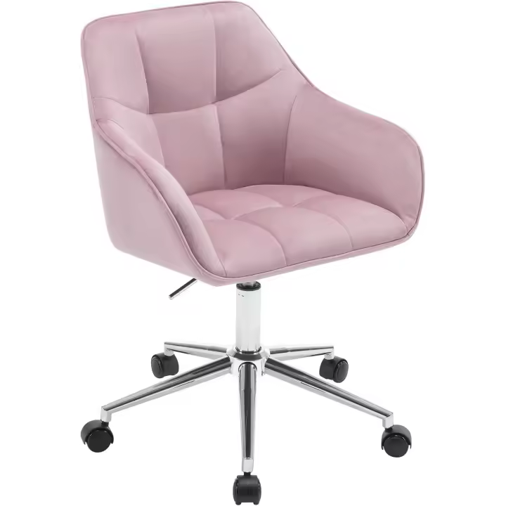 Silla Escritorio, Silla Oficina Giratoria, Taburete Terciopelo con Respaldo y Reposabrazos, Sillas Ergonomicas con Ruedas, Altura Regulable, Silla Tocador para Dormitorio, Rosa - 1