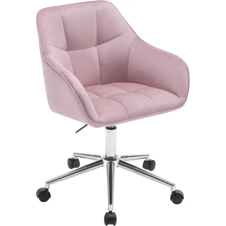Silla Escritorio, Silla Oficina Giratoria, Taburete Terciopelo con Respaldo y Reposabrazos, Sillas Ergonomicas con Ruedas, Altura Regulable, Silla Tocador para Dormitorio, Rosa - 1