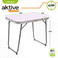 AKTIVE Mesa camping plegable, Mesa ligera, patas plegables, medidas 60x40x50 cm, madera MDF, estructura de acero, color malva, asa de transporte (52870) CALIDAD DE CONFIANZA OFICIAL GARANTIZADO - details 6