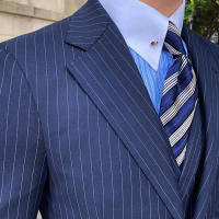 Traje De Boda Formal Slim Fit 3 Piezas Color Sólido Azul Marino Conjunto De Traje De Negocios Con Chaleco Pantalones Y Chaqueta Para Hombres - details 3