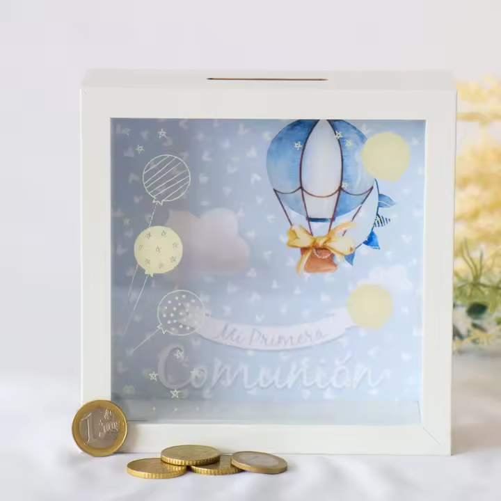Hucha de comunión para niño y niña, madera forma cuadrada Regalos bonitos de comunión, Recuerdo para invitados, ceremonia de fiesta, Detalles originales, Regalantes.com - 1