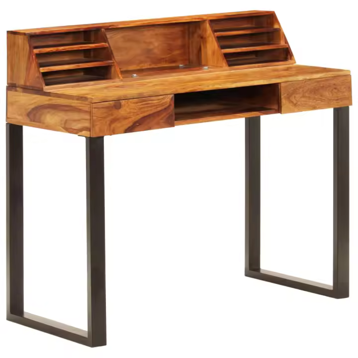 vidaXL Escritorio de madera maciza de acacia y acero 110x50x94 cm - 1
