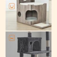 Rascador para gatos vintage de 88 cm con cueva y 3 camas, árbol de mdf con chapa de madera, poste de sisal y piel de imitación lavable - details 6