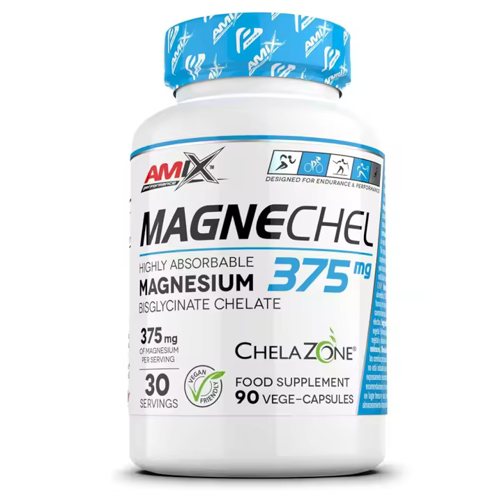 Amix® Performance MagneChel® - Magnesio bisglicinato quelado en Cápsulas Vegetales - Alta absorción - Complemento alimenticio para la función muscular y bienestar general - 90 cápsulas - 1