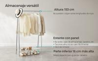 SONGMICS - Perchero para ropa, perchero, perchero, armario, marco de acero, con barra y estante, 33,5 x 92,5 x 153 cm, para dormitorio, vestuario, lavadero, Negro Mate/Plata - details 1