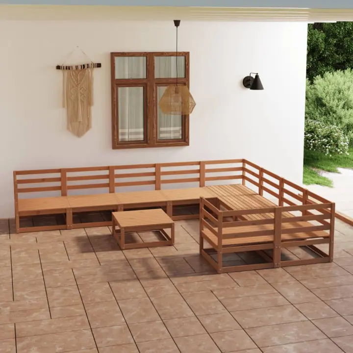 vidaXL Juego de muebles de jardín 10 piezas madera maciza de pino - 1