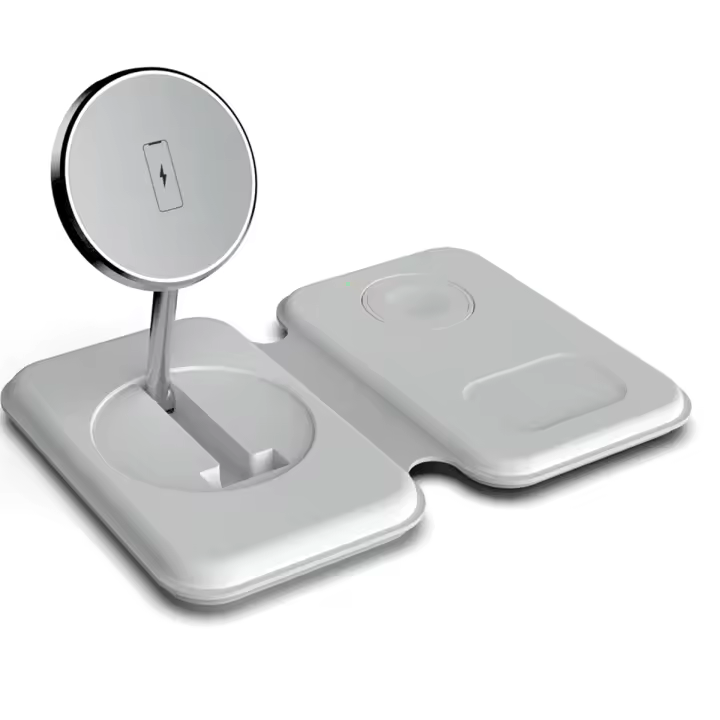 Cargador inalámbrico magnético 3 en 1, estación de carga rápida plegable, base para reloj, blanco - 1