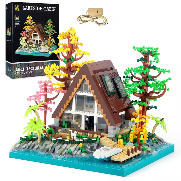 Conusea 2688Pcs Bloques De Construcción DIY Villa De Isla En El Lago Con Cabaña De Madera Edificios De Bosque Juguete Iluminado Para Niños Regalos - 1