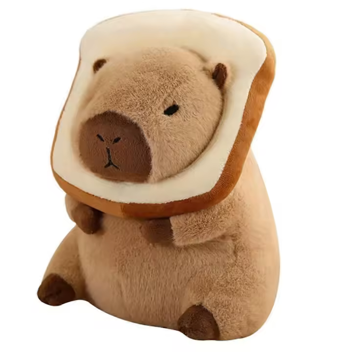 Bonita almohada de peluche de capibara con tostada para llevar, peluches de capibara de pan kawaii, regalos para abrazar, 30 cm - 1