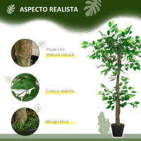 Outsunny Árbol de Té Artificial 120 cm Planta Artificial con 546 Hojas Musgo y Maceta Planta Artificial Decorativa para Interior y Exterior Hogar Salón Oficina Verde - details 4