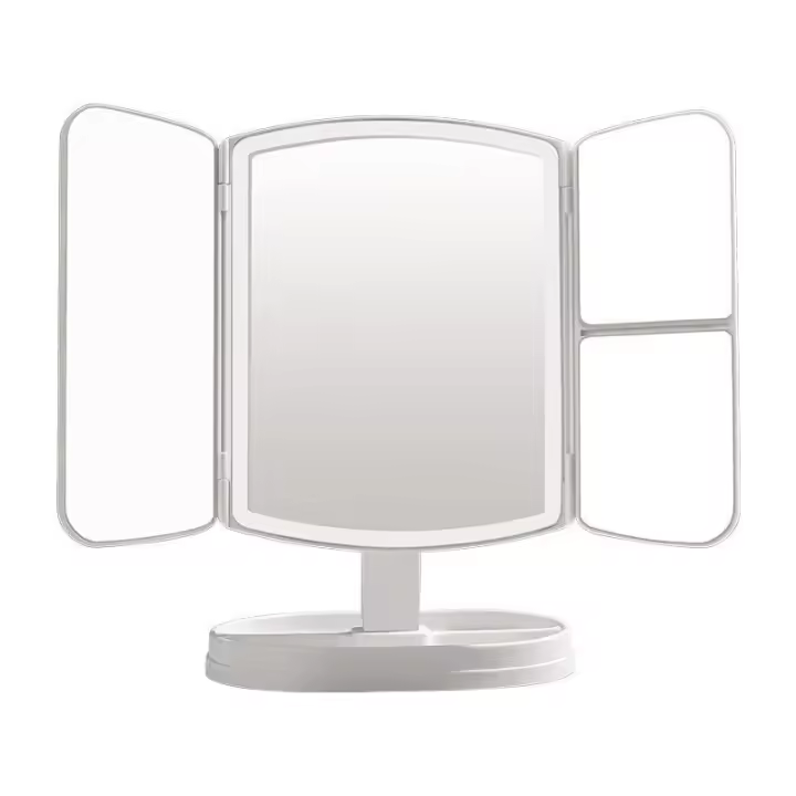 HY Espejo tríptico,Espejo vestidor,Espejo para maquillarse,Espejo con luces,Espejo de lupa 1X 2X 3X,Espejo con control táctil,3 Colores de Gradación,Ajuste de brillo,Espejo portátil,Espejo con cajón. 2 colores. - 1