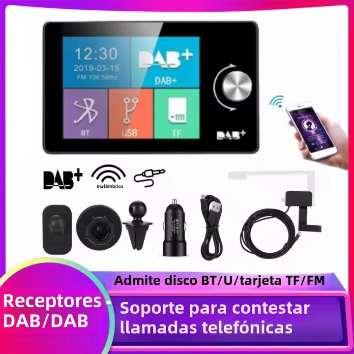 Adaptador De Antena DAB Radio 2.8 Pulgadas Pantalla Digital Transmisor FM BT SD TF MP3 Para Carro Adaptador De Señal De Grabación In-Dash - 1