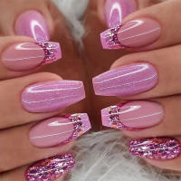 Uñas Postizas Largas De Moda 24Pcs Reutilizables Brillantes En Color Sólido Con Pegamento Para Mujeres Y Niñas - details 4
