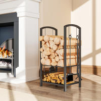 Outsunny Estante de Leña para chimenea Soporte para Leña de 2 Niveles Leñero Exterior e Interior Metálico con 4 Herramientas para Chimenea Carga Máx.100 kg 40x30x74,5 cm Negro - details 3