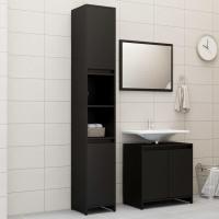 vidaXL Set de muebles baño 3 pzas madera contrachapada roble marrón en color Marrón roble/Negro/Blanco brillante y más | almacenamiento funcional diseño moderno para baño dormitorio sala - details 1