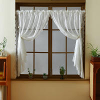 Cortina Corta De Encaje Negro Con Florales Blancos Decorativa Para Ventanas Pequeñas Y Puertas Protege La Privacidad Con Bolso De Percha - details 9