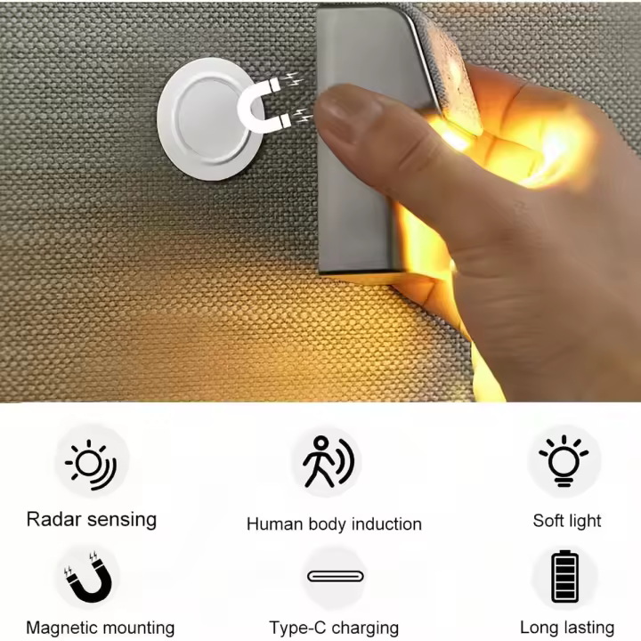 Lámpara de pared con sensor de movimiento, con inducción magnética del cuerpo humano, lámpara suave recargable conectable y de larga duración, adecuada para pasillos, escaleras y dormitorios. - 1