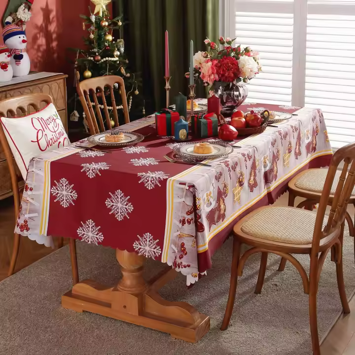 Mantel navideño, mantel navideño rectangular decorativo de 150 x 200 cm, mantel de copos de nieve navideños fácil de limpiar - 1