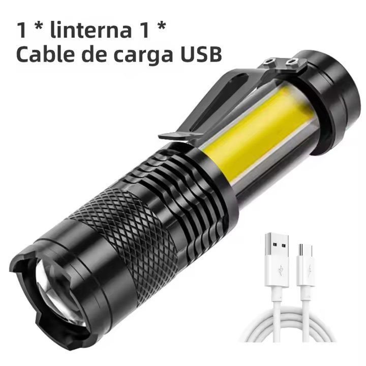 Linterna Táctica Mini 2000LM Recargable USB LED COB Zoomable Impermeable Con Bombillas De Luz Súper Brillante Para Camping Y Aventuras - 1